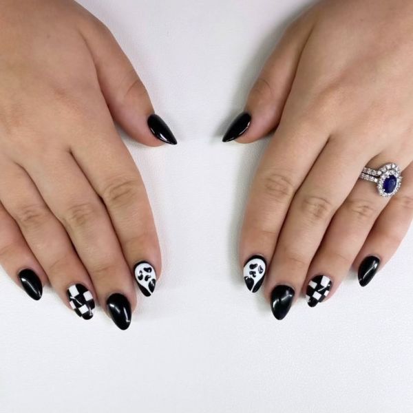 Halloween short Checkerboard Nails