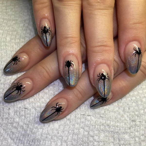 Halloween short spider web nails