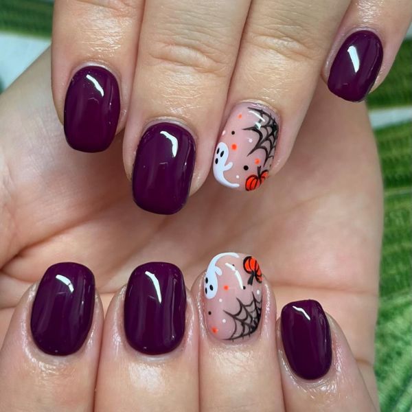 Halloween short themed nail art design