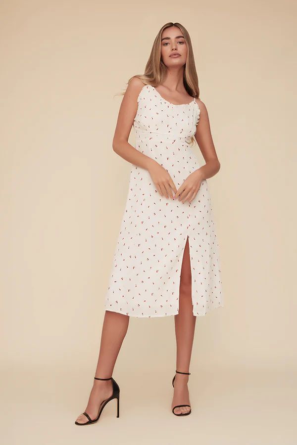 JULIET MIDI RUFFLE FLORAL DRESS  for college graduates