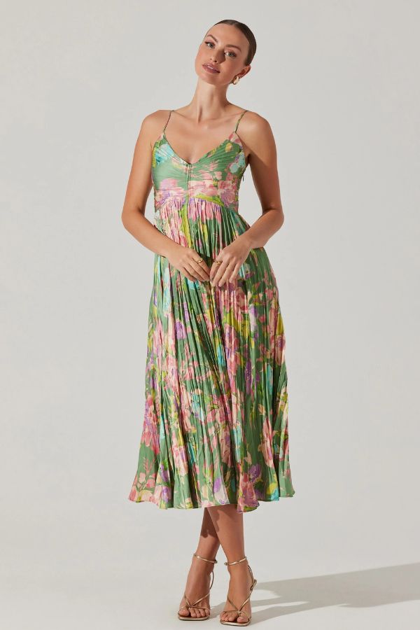 Maeve Printed Pleated Midi Dress for college grad