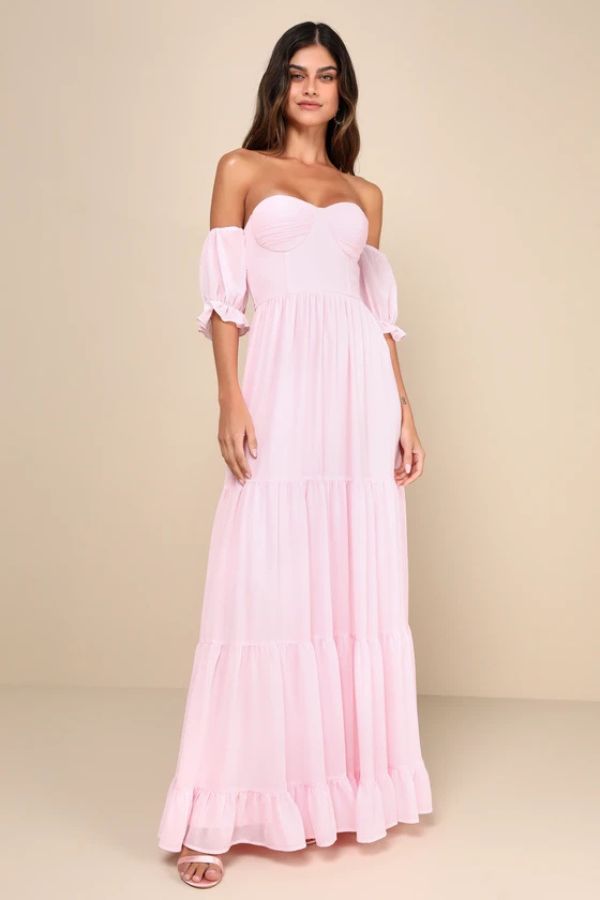 Off-the-Shoulder Maxi Dress for college graduation party