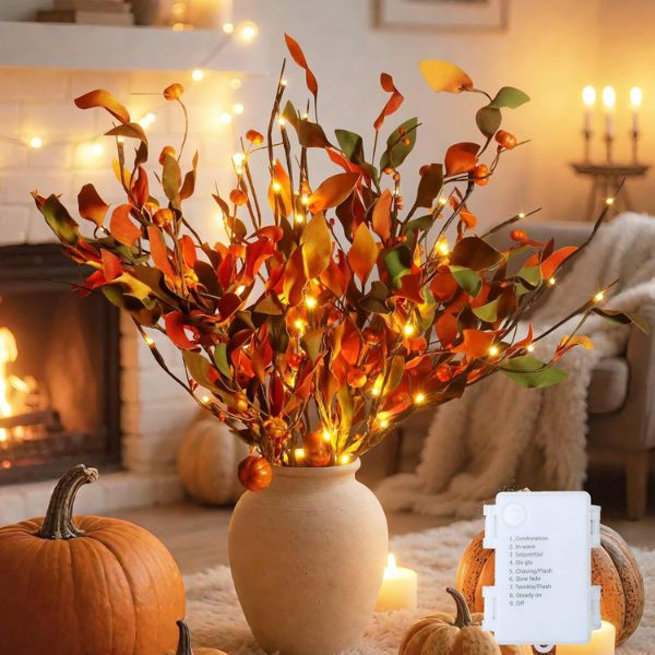 ighted Branches Lights with Timer with Artificial Fall Stems Pumpkins