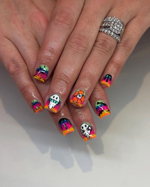 short Halloween Spooky Spectrum Nails