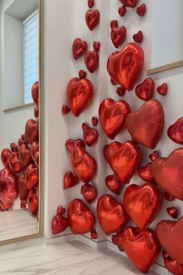 Heart-Shaped Balloon Wall Galentine party Decor